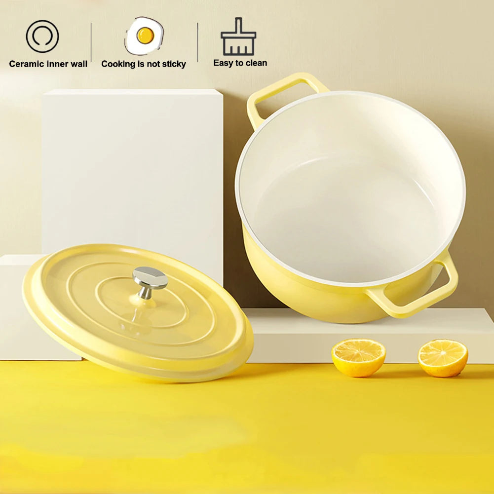 Enameled Cast Aluminum Dutch Oven with Lid Home Kitchen Enamel Stock Pot Dutch Oven Cast Aluminum Pot Multifunctional Cookware Zpaxo