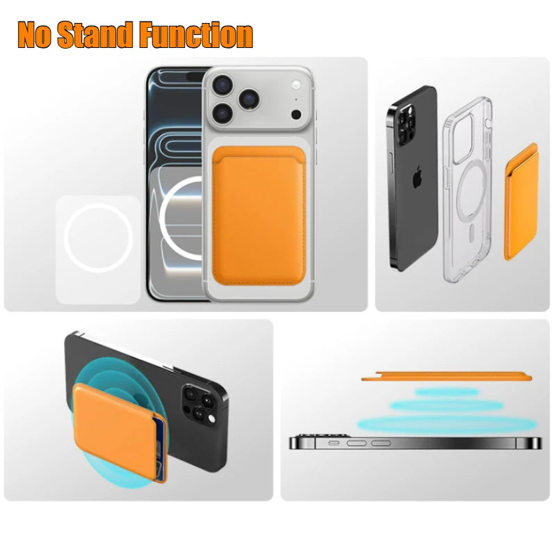 Phone Card Wallet Magnetic Holder Card Binder Luxury Leather Card Holder Phone Wallet Card Bag PU Leather Shockproof Back Cover Zpaxo Orange-1pcs