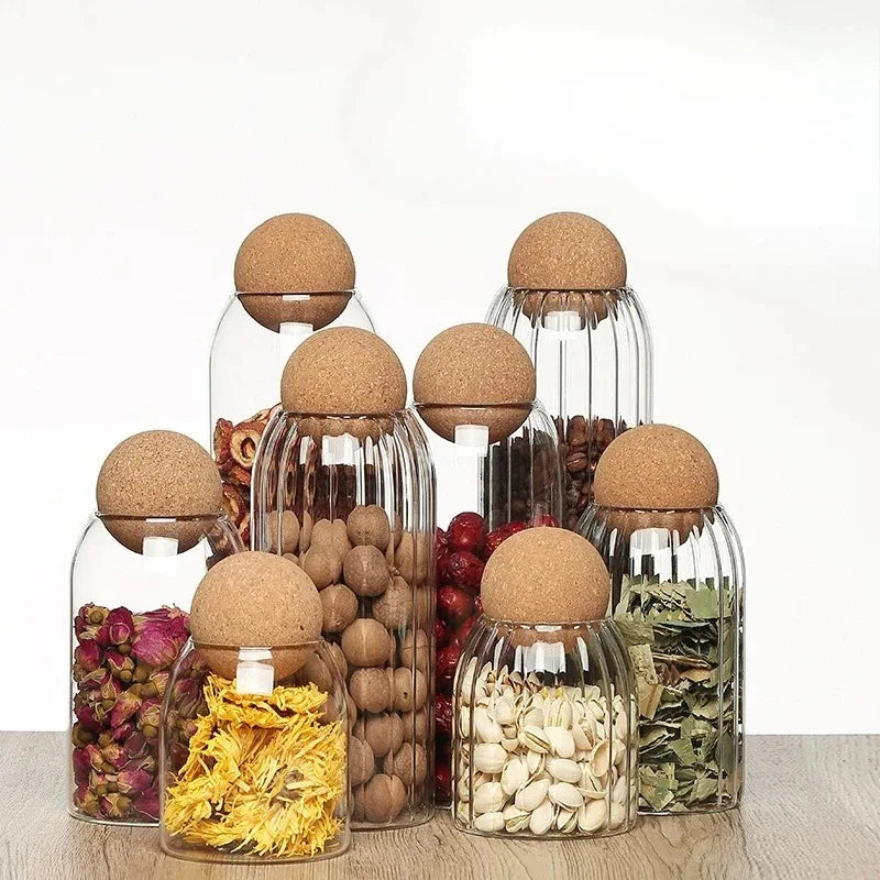 Glass Bottle Storage Jar, Cork Spherical Storage Container, Home Daily Decoration Ornament, Flower Tea Glass Jar, Dried Fruit Zpaxo