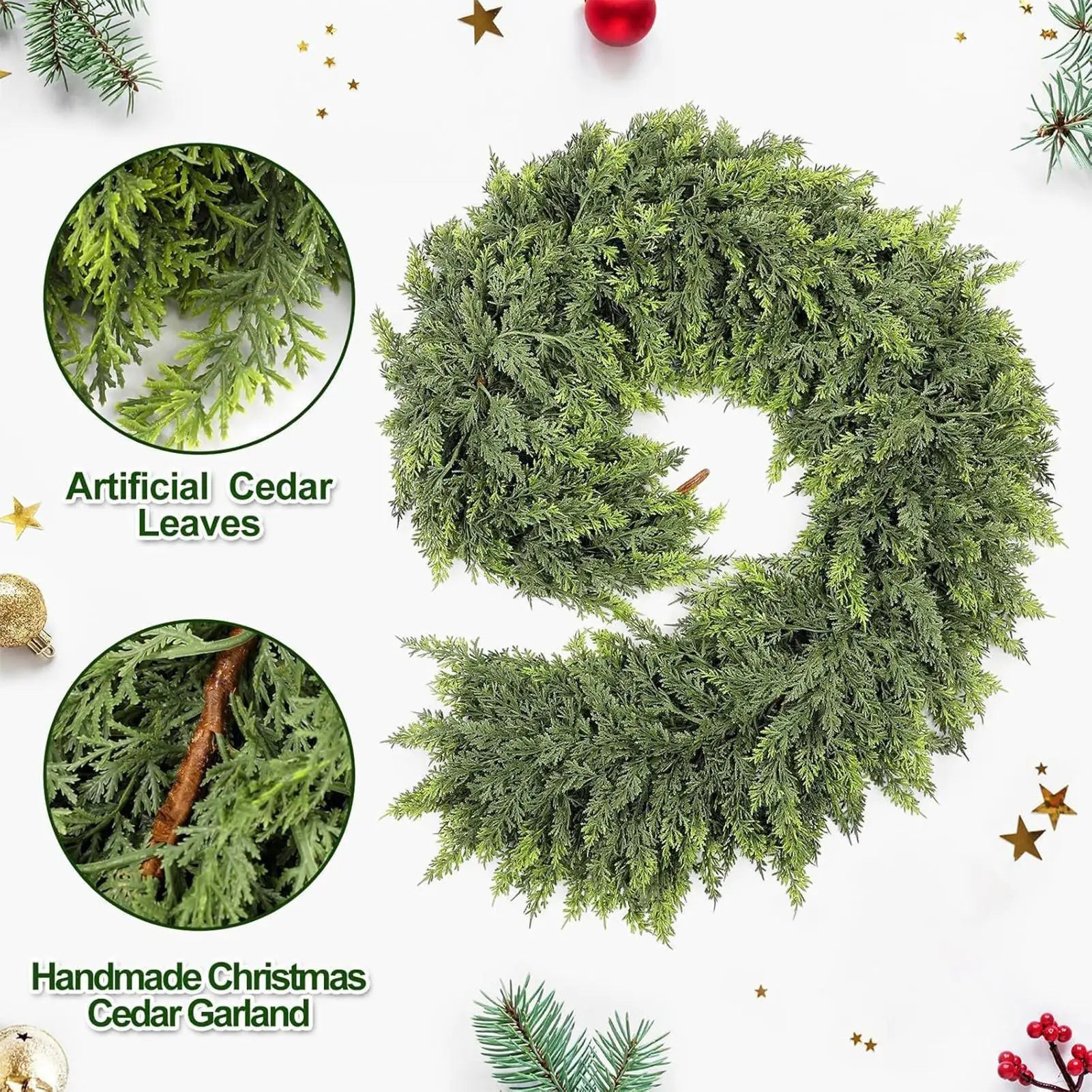 Christmas Garland Artificial Cedar Pine Realistic Foliage Winter