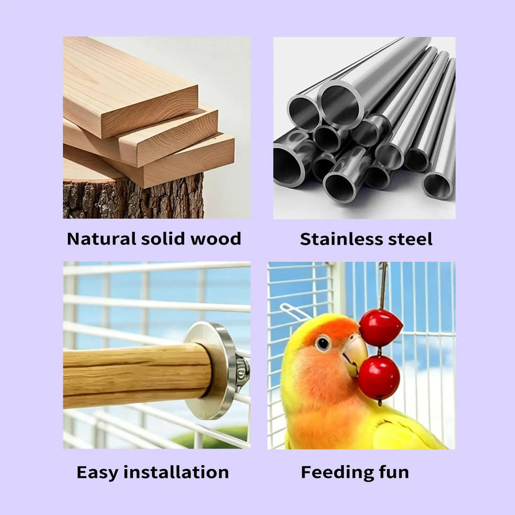Parrot Feeder Stainless Steel Foraging Fork Wooden Perch Parakeet