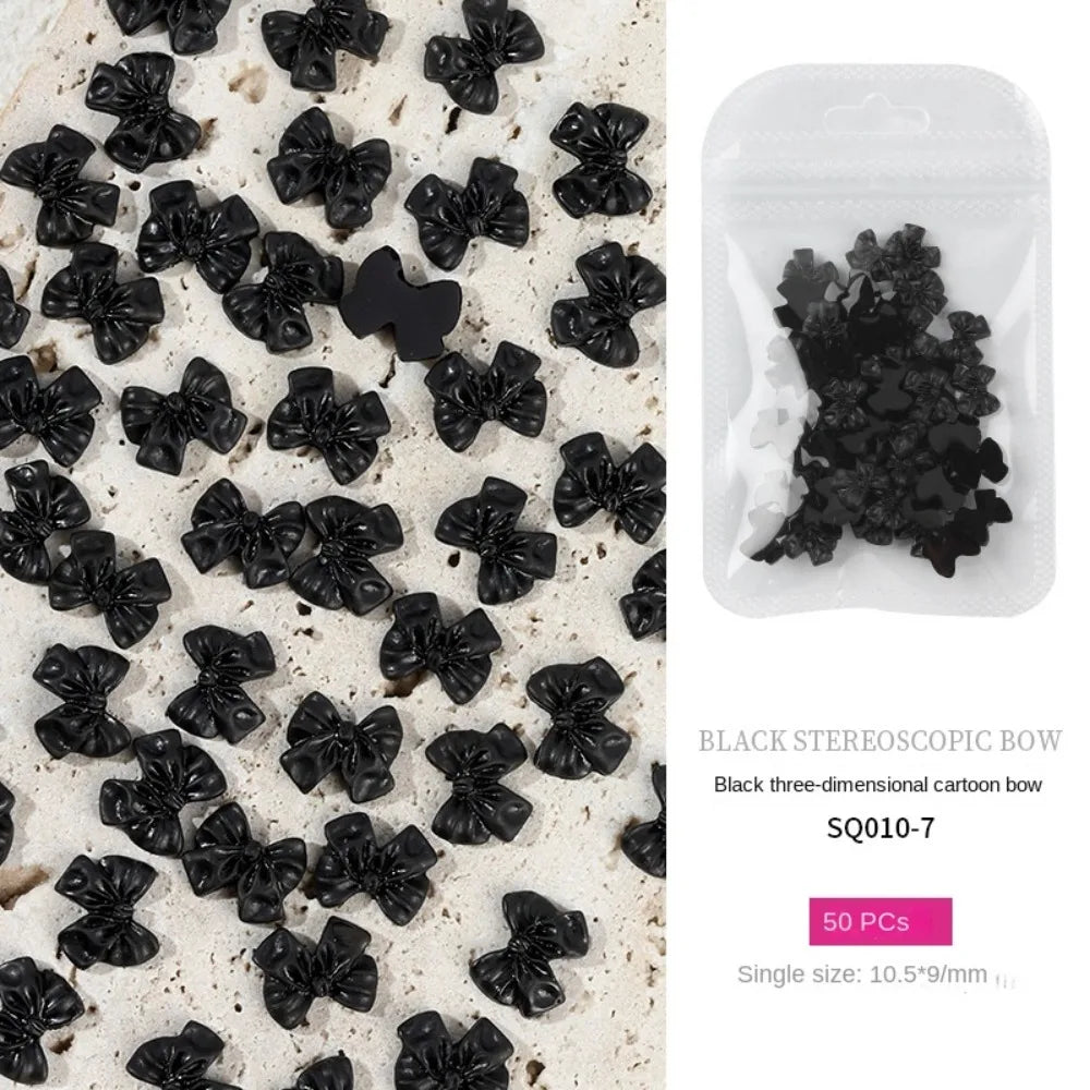 50pcs 3D Nail Art Bowknot Resin Bow Nail Art Decoration Black and White Elegant Nail Decoration Manicure Ornament Zpaxo 07
