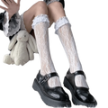 1Pair New Floral Print Lace Mesh Socks Ultra-thin Stretch Elasticity Mid-tube Socks Soft Breathable Mesh Stockings Women Zpaxo White One Size