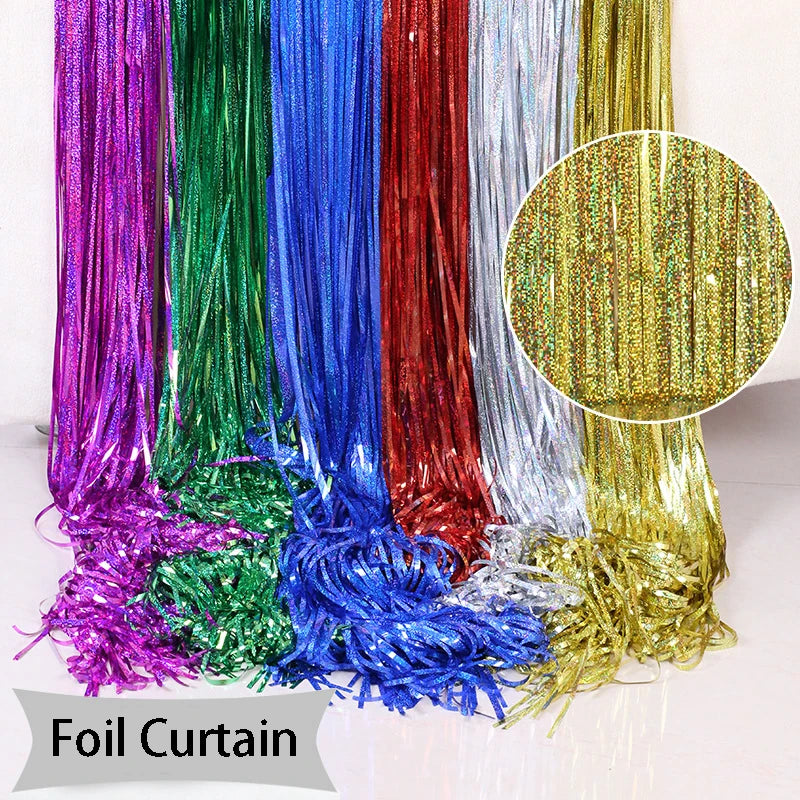 2M Glitter Pink Metallic Foil Tinsel Curtain Backdrop Birthday