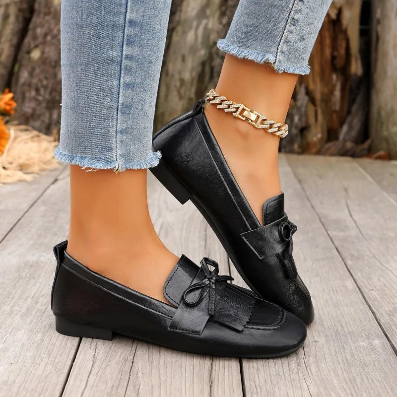 Women's Flat Shallow Mouth Lightweight Comfortable Loafers Women Bow Zpaxo