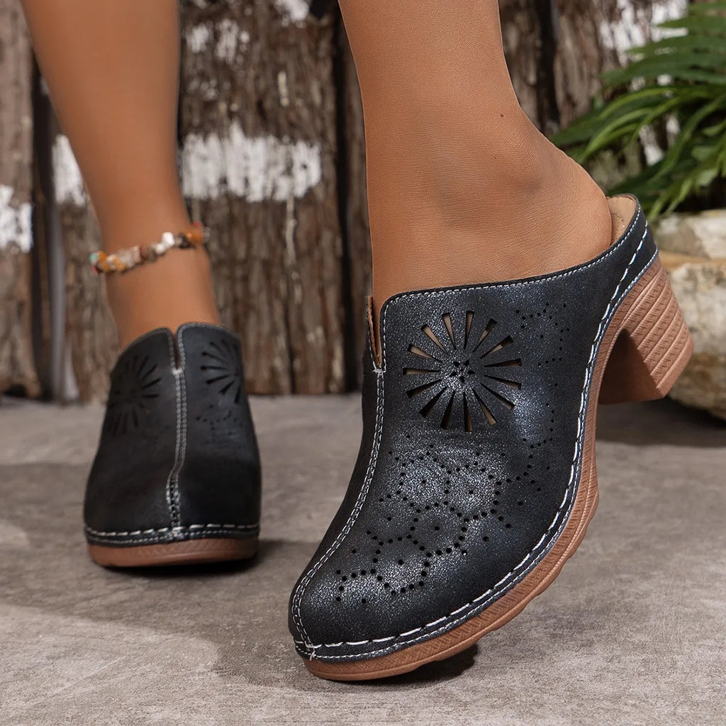 Women Shoes Hollow Out Heeled Thick Soled Cork Wedge Sandals Summer Zpaxo black 43