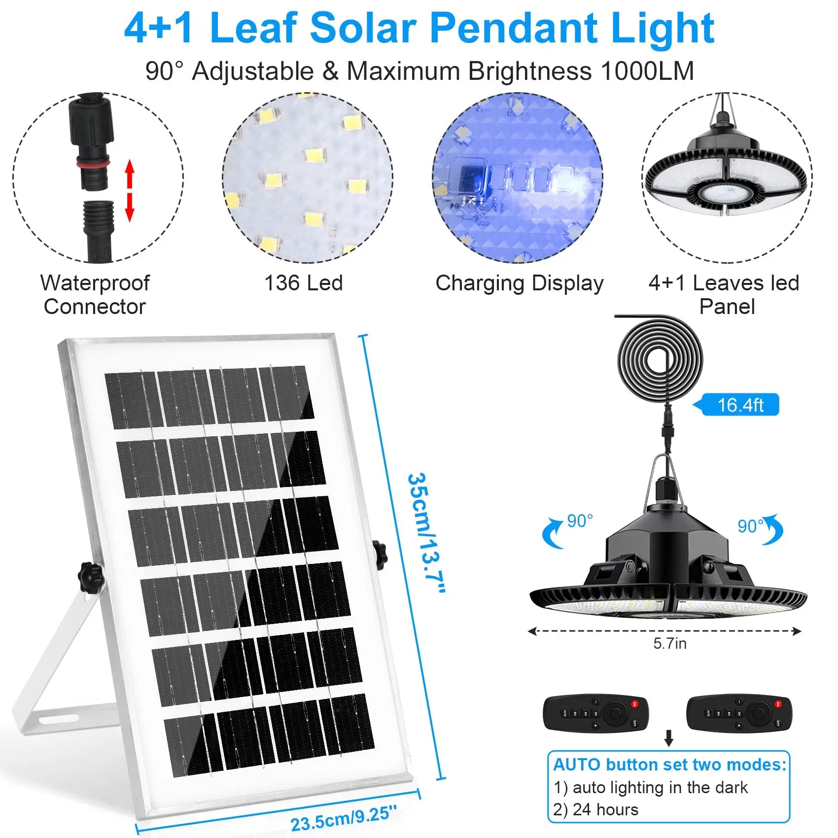 Dimmable 1000LM Solar Panel Shed Light Double Head LED Chandelier Zpaxo