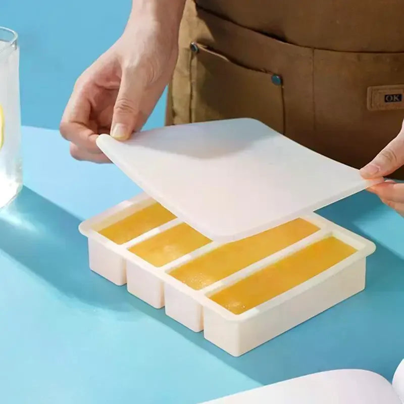 Food Storage Mold Giant Silicone Freezer Trays Lid 4-Cubes Zpaxo