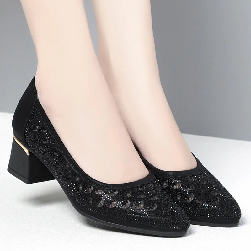 CINESSD 2023 Summer Fashion Pumps Cut-outs Women Crystal Casual Zpaxo