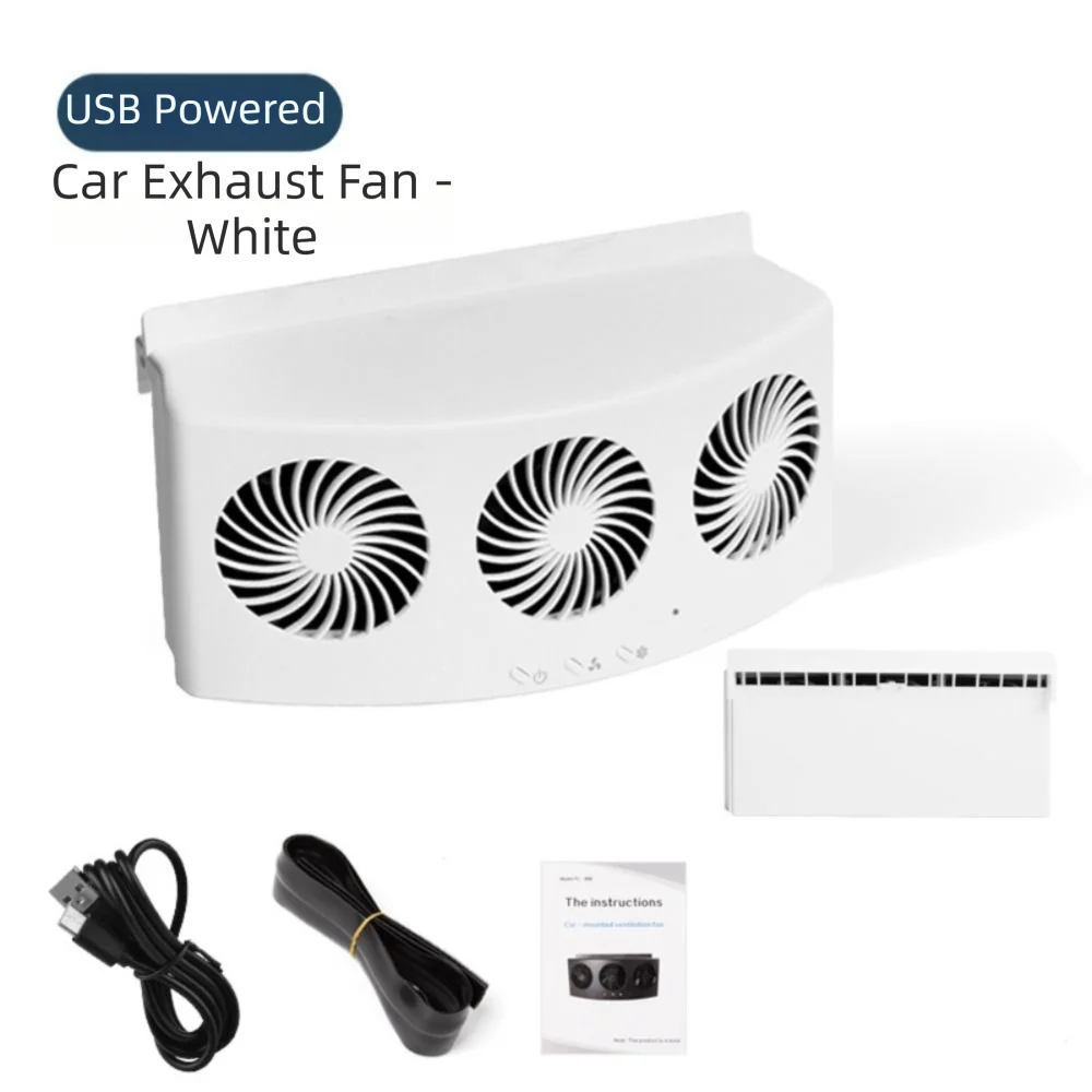 Wind Power Car Exhaust Fan 3 Head Design Cooling Function Ventilation Zpaxo White