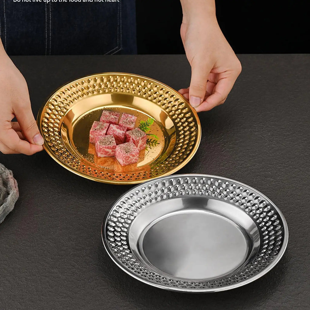 Stainless Steel Dinner Plates Hammered Finish Unbreakable Stackable