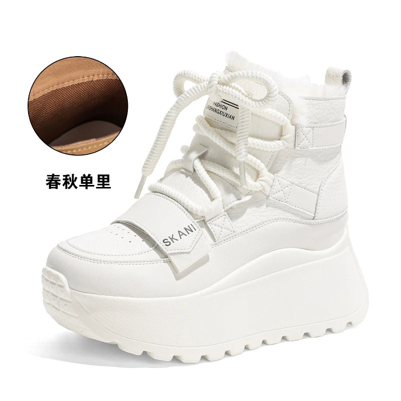 Womens Winter Leather Upper Boots Thick Fleece Lined Sneakers Height Zpaxo 025 White 40 China Mainland