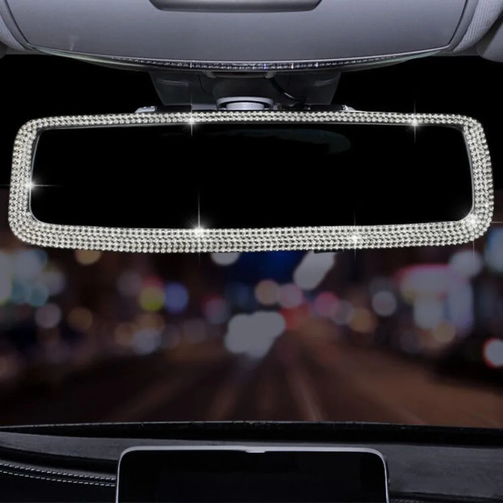 Bling Design Car Rearview Mirror Decor Full Rhinestone Shiny Crystal Zpaxo Silver 2