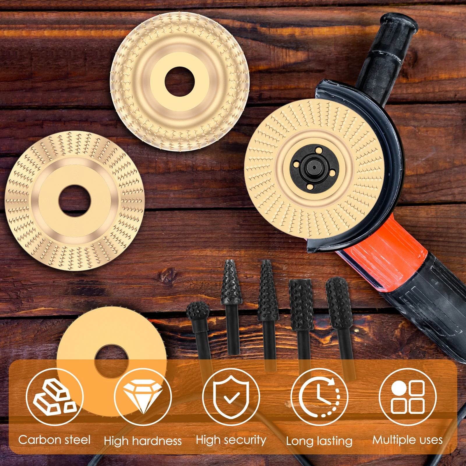 1/3/9Pcs Wood Carving Disc Set Bushing 100mm 95mm Angle Grinder Wood Grinding Wheel Burr Rasp Polishing Rotary Tool Accessories Zpaxo