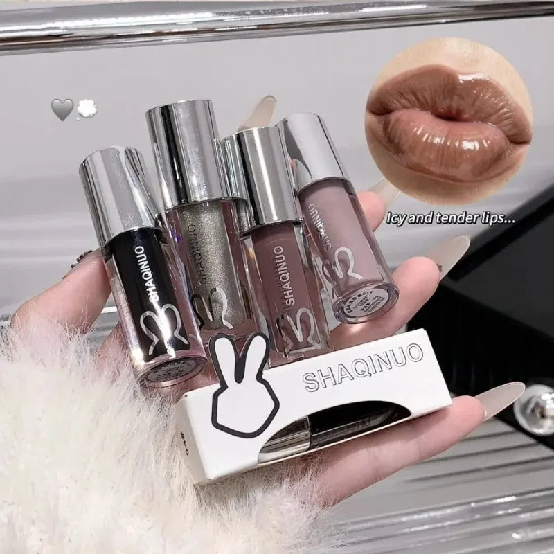 Water Light Mirror Lip Gloss Crystal Nude Jelly Lipstick Moisturizing Lasting Cool Black Silver Pearl Sparkling Lip Oil Cosmetic Zpaxo