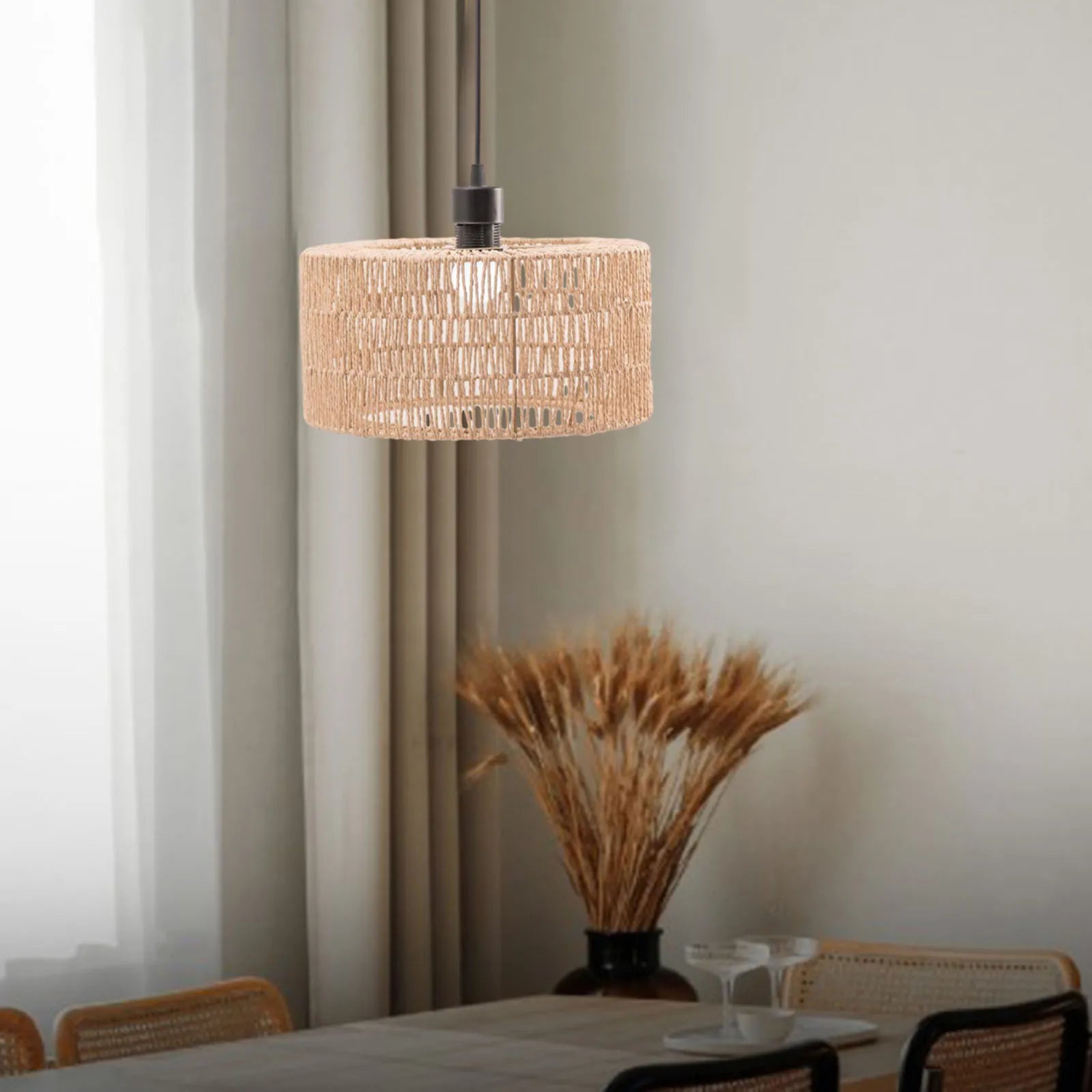 Boho Paper Rope Lampshade | Handwoven Pendant Light Shade Pendant Lampshade Zpaxo