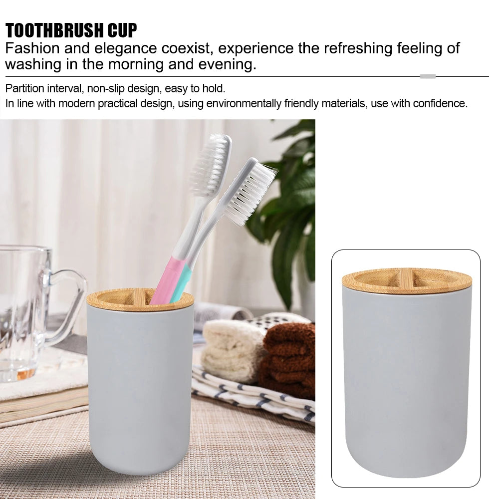 Soap Dispenser Box Toilet Brush Lotion Bottle Trash Can Bamboo