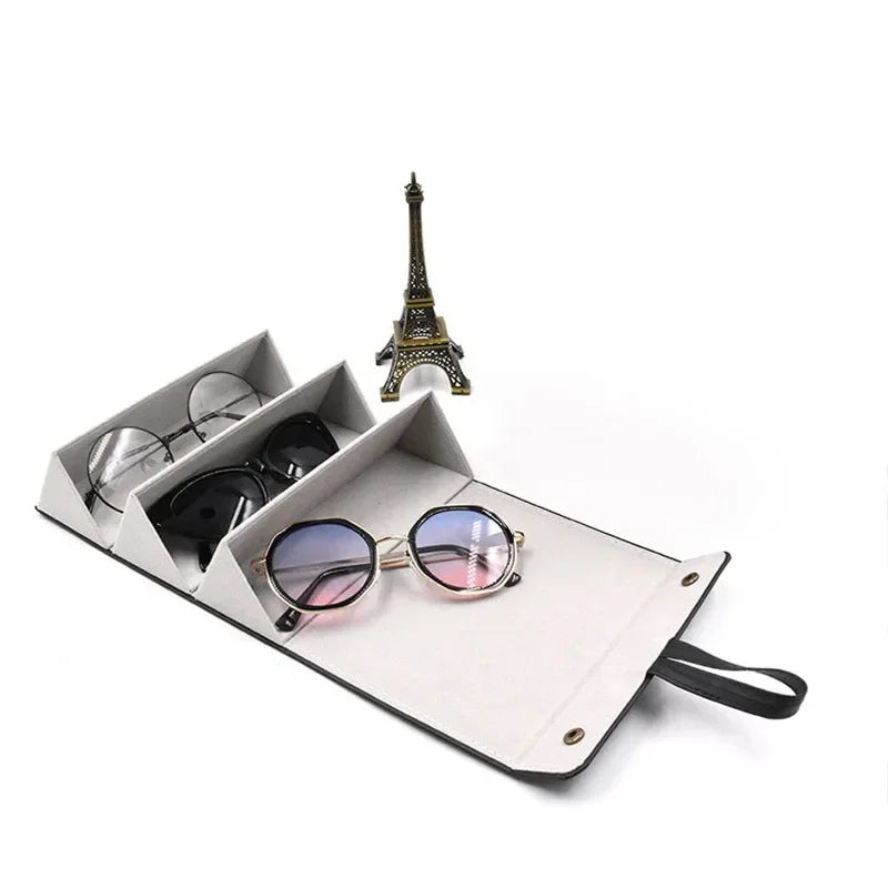 Portable Glasses Organizer with 3/5 Multi-slot Eyeglasses Storage Display Travel Folding Sunglasses PU Leather Case Zpaxo