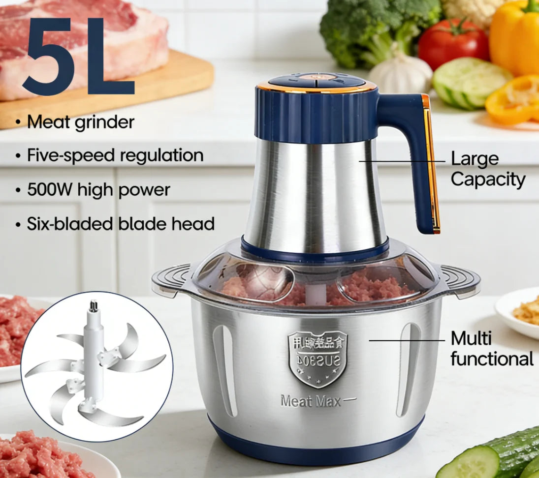High-quality 5L Stainless Steel Electric Meat Grinder Food Grinder Multi-purpose Vegetable Cutter Baby Food Maker Chopper Mincer Zpaxo