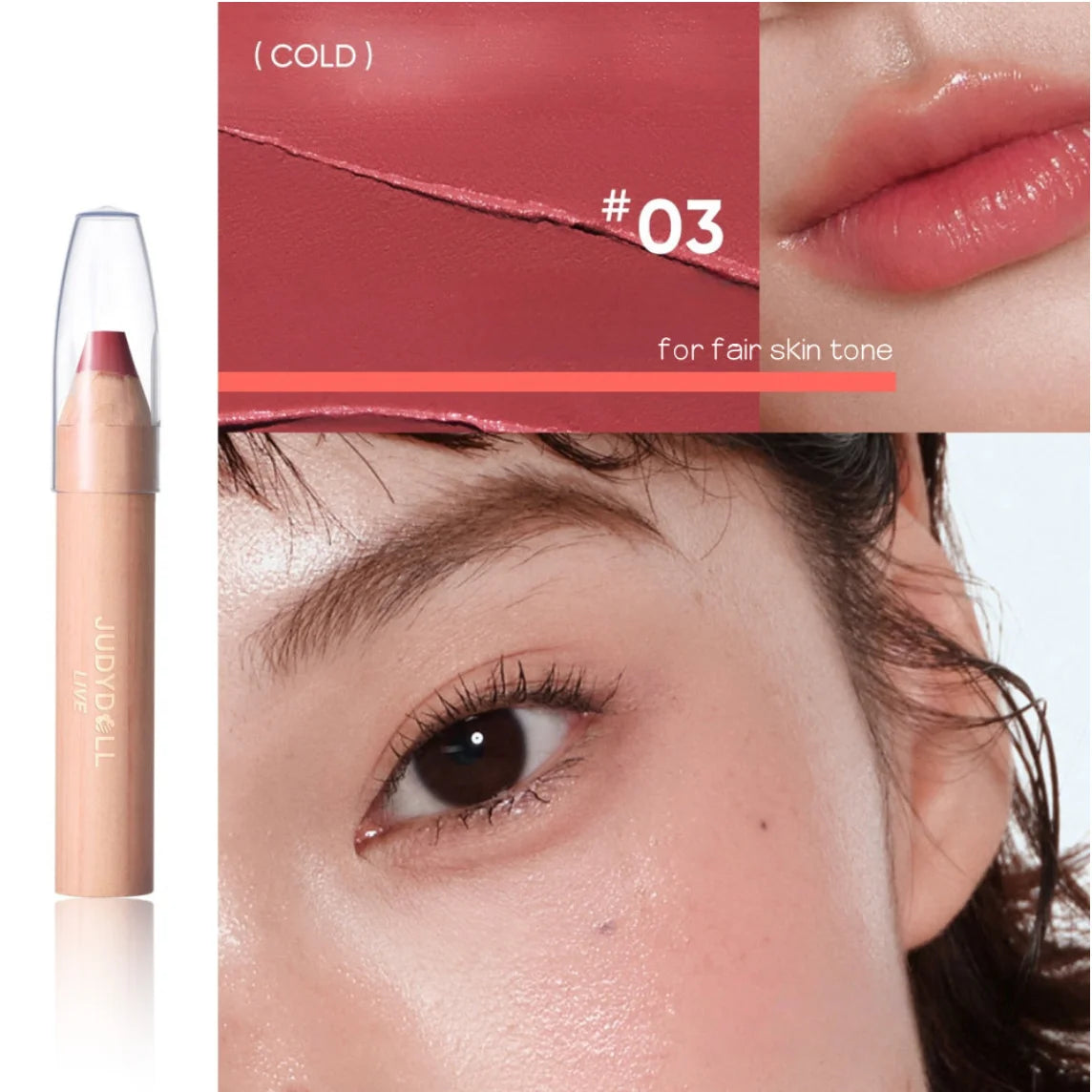 Judydoll Live Lip Cheek Butter Balm Pencil 4.5g Cream Stick Nude Color Makeup Cosmetics Zpaxo 03 With sharpener
