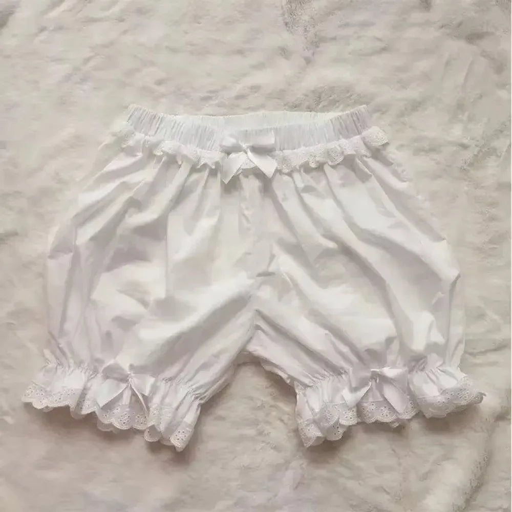 New Imitation Silk Women Lace Short Panties Ruffle Satin Knickers Anti Exposure Safety Pants Lolita Shorts Dress Pettipant Zpaxo
