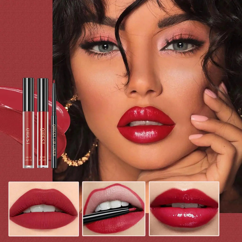 3 in 1 Lipstick and Lipliner Set, Long Lasting Waterproof Lip Stain Liquid Lipgloss Set for Women Halloween Gothic Makeup Zpaxo