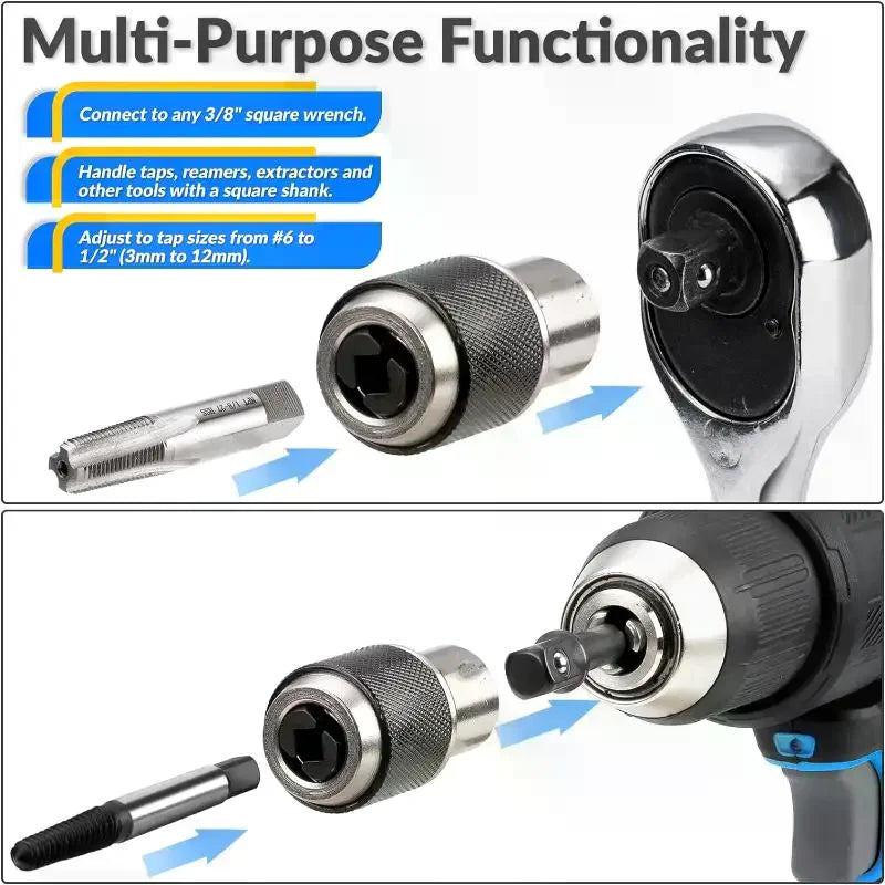 Tap Socket 1 2 8 Square Sockets Adapter M3-M12 Adjustable Ratchet Zpaxo