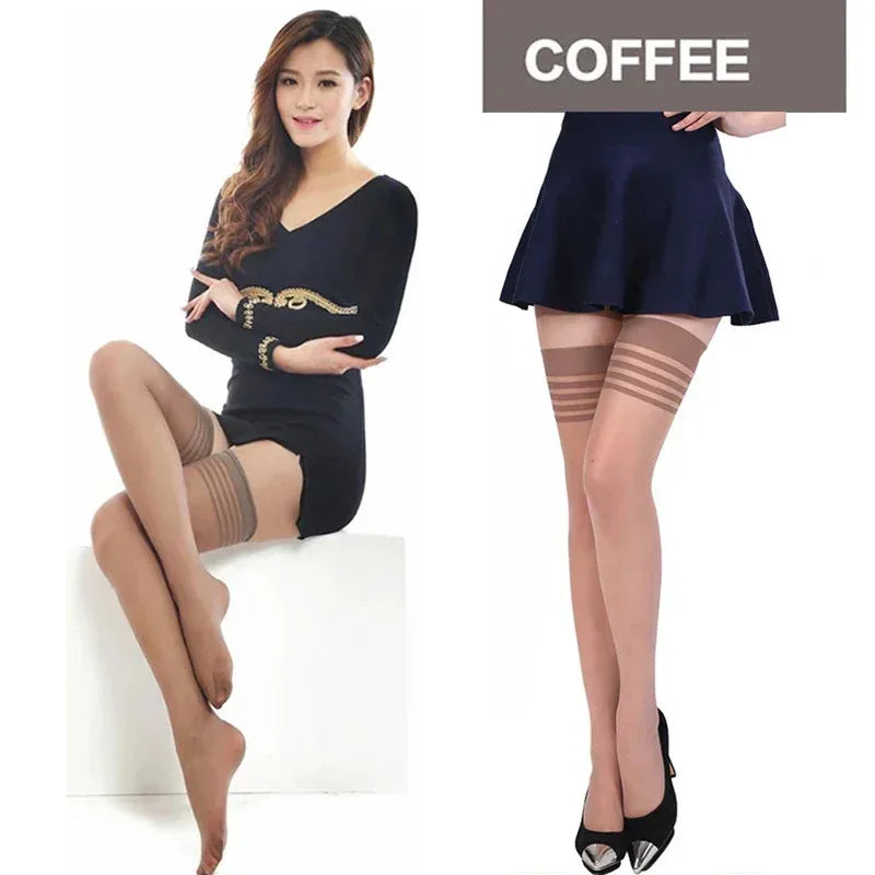 Women's Nylon Thigh High Stockings – Striped Knee Socks