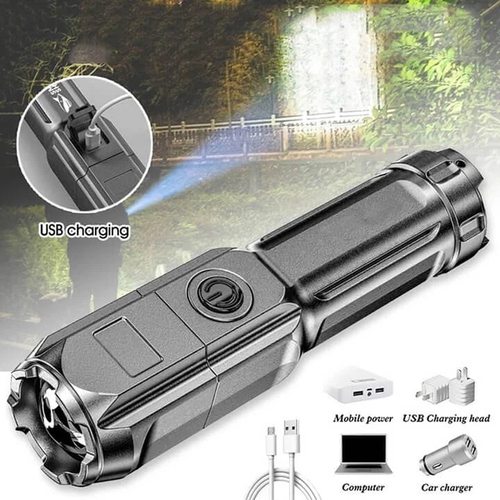 Powerful LED Flashlight Rechargeable USB 18650 Waterproof Zoom Zpaxo