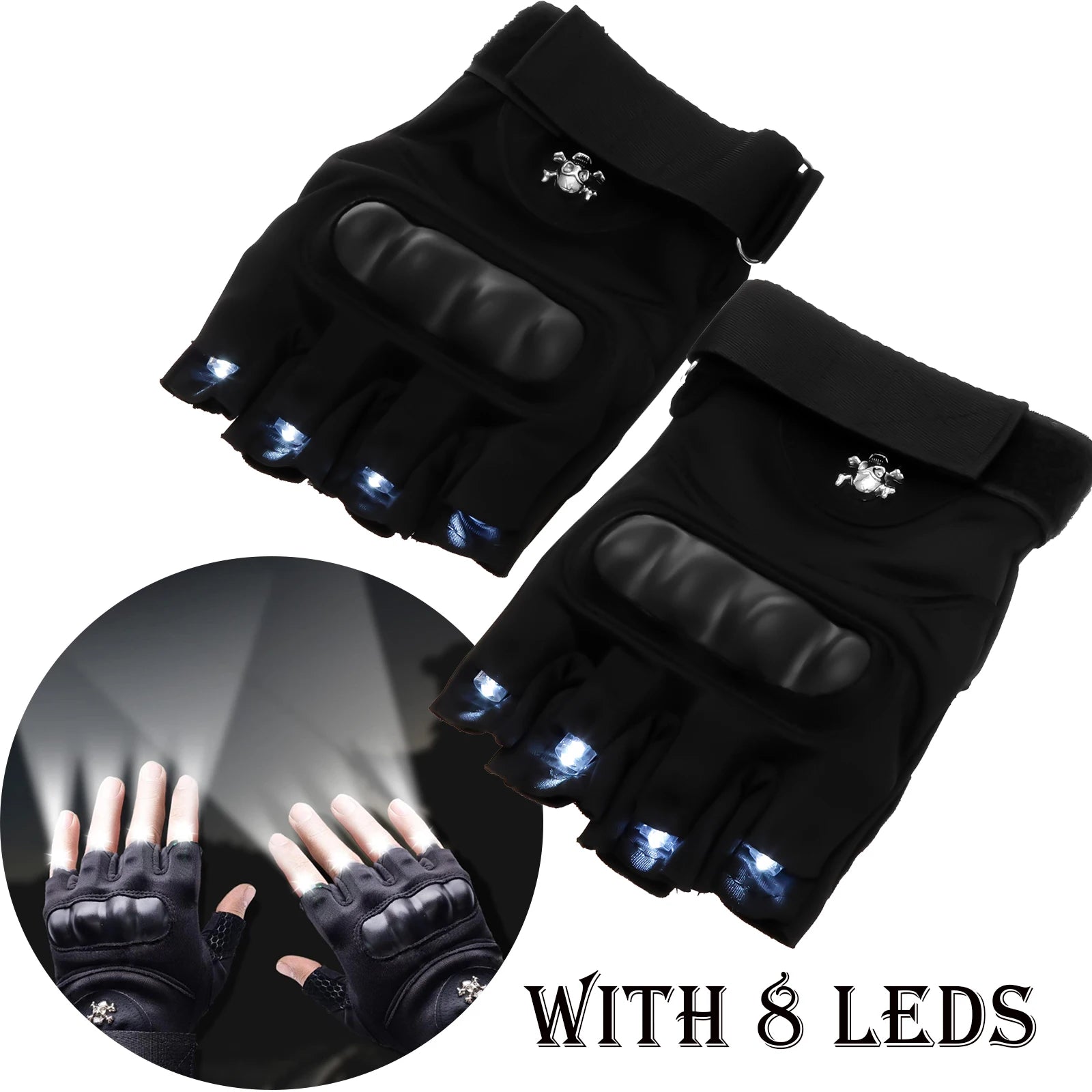 LED Flashlight Gloves 8 LEDs Breathable Half Finger Lighted Running