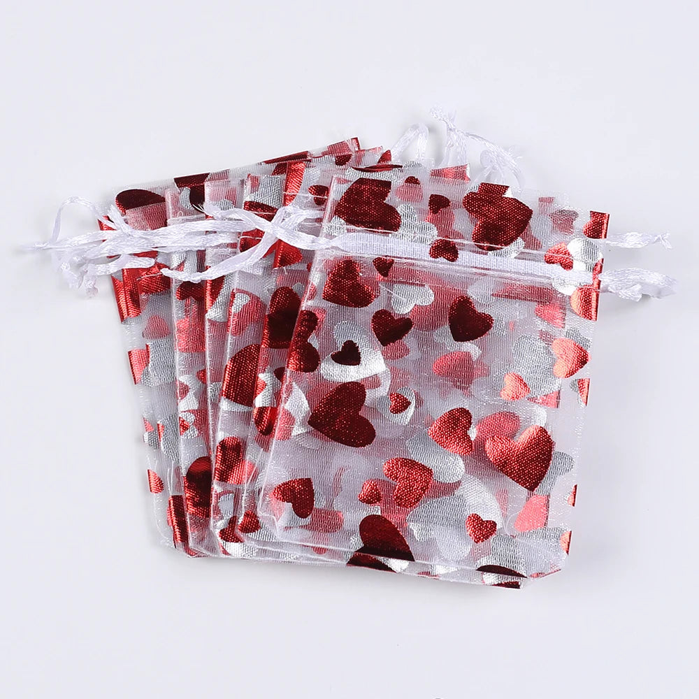 6/30/60/120Pcs Valentine's Day Red Heart Organza Bags Gift Bags Pouches Jewelry Candy Packaging Drawstring Bags for Wedding Zpaxo