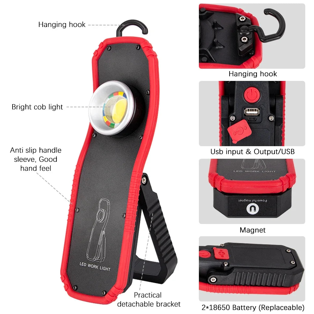 USB Rechargeable COB LED Magnetic Lantern & Camping Work Light