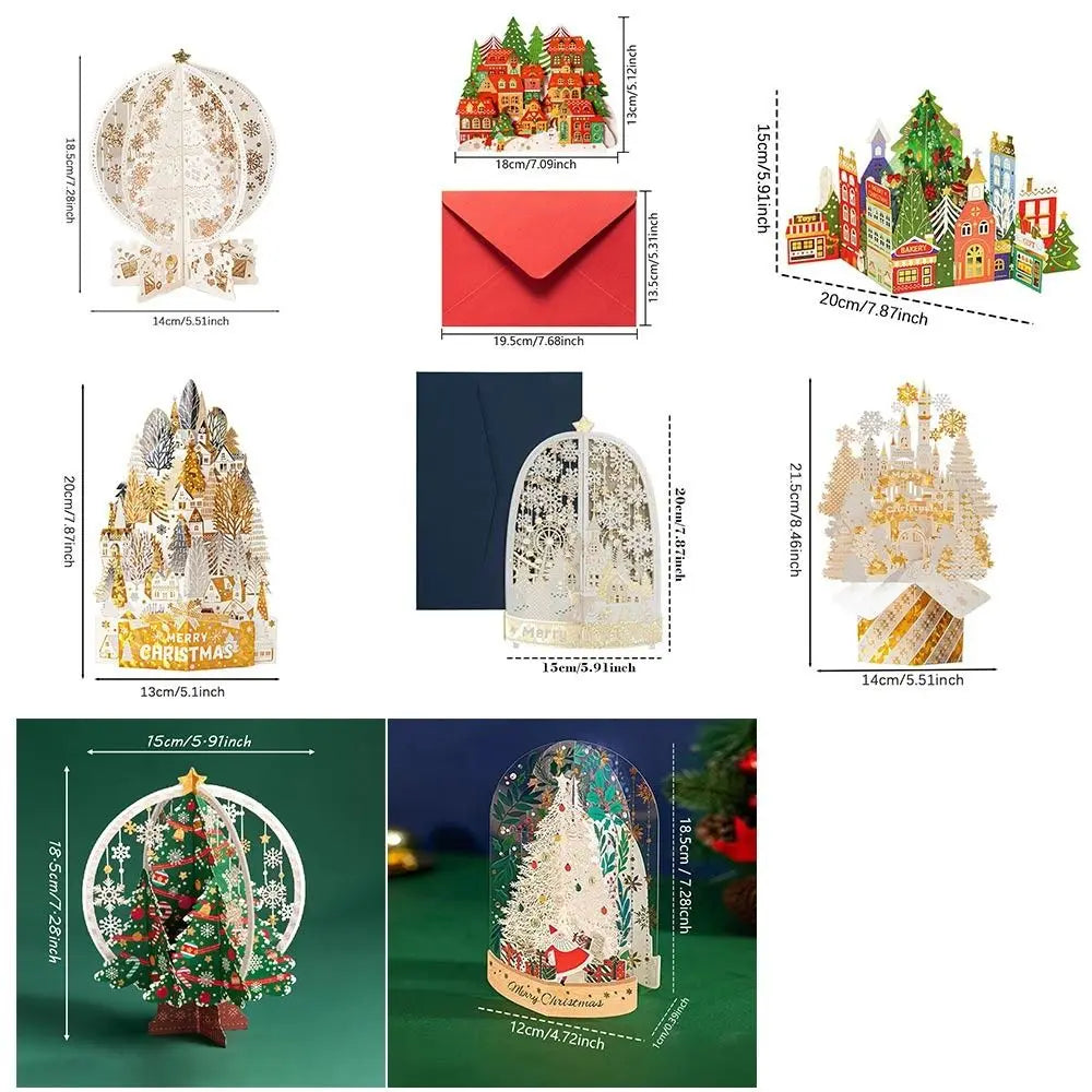 3D Pop-Up Christmas Greeting Card with Envelope | Gold Paper Carving 3D Greeting Card Zpaxo