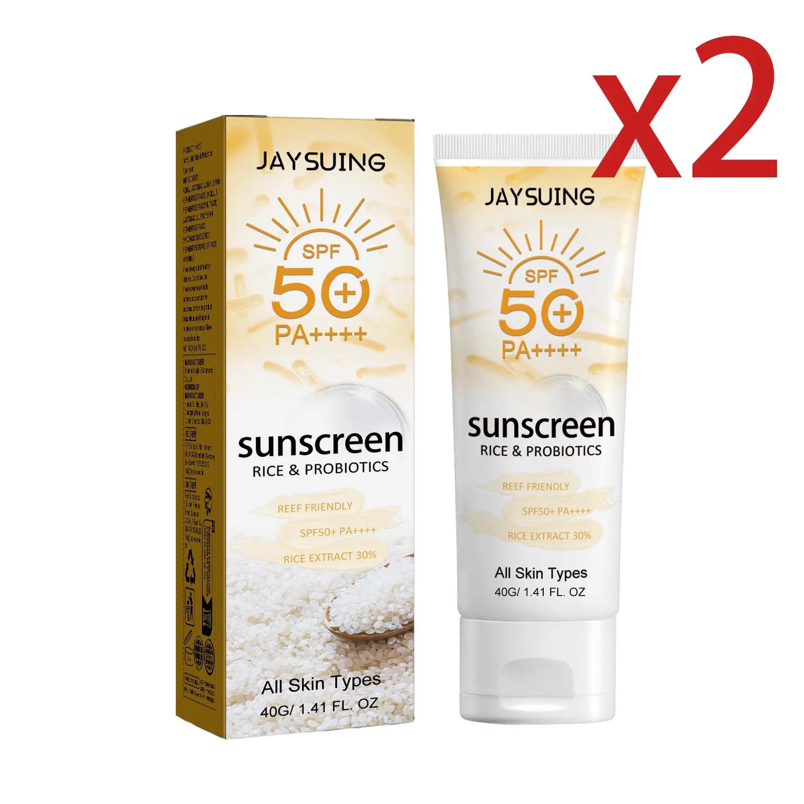 Probiotic Organic Rice Sunscreen SPF50 Broad Spectrum 40g Sunscreen Lotion Zpaxo 2x40g