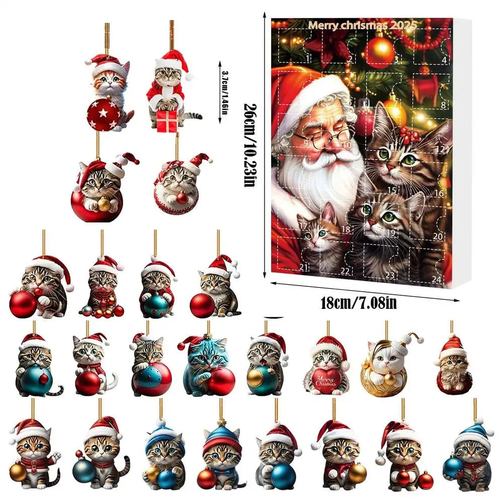 2025 Cat Christmas Advent Calendar 24 Days 2D Acrylic Pendant