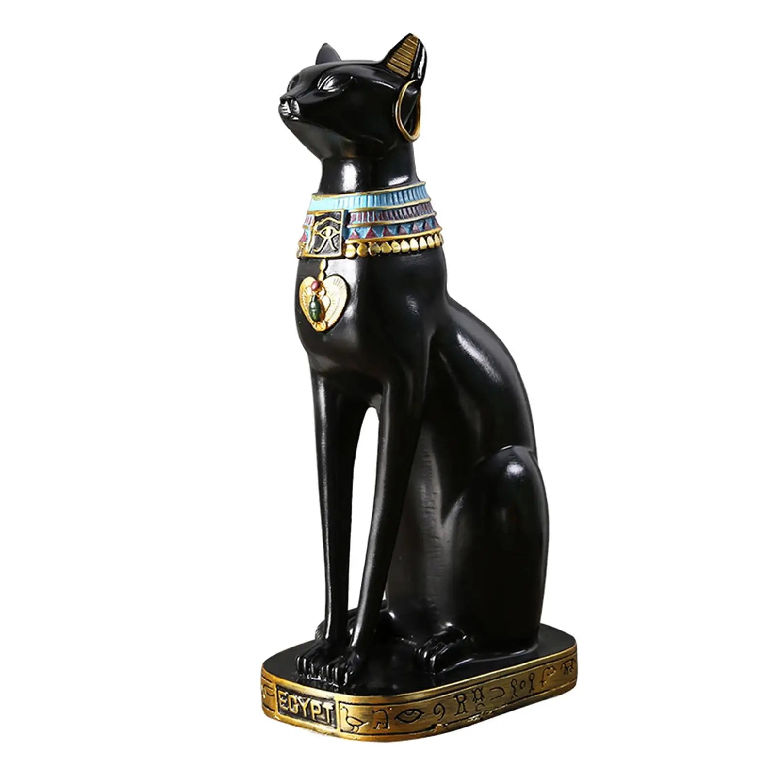 Egyptian Cat Goddess Bastet Statue Ornament Egypt Collectible Animal Sculpture Figurine for Office Shelf Table Desk Cabinet Zpaxo