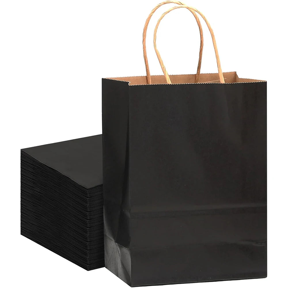 5/24Pcs Kraft Paper Bags Black Blue 16x22x8cm Reusable Gift Bag with Handle for Birthday Party Favor Wedding Christmas Shopping Zpaxo