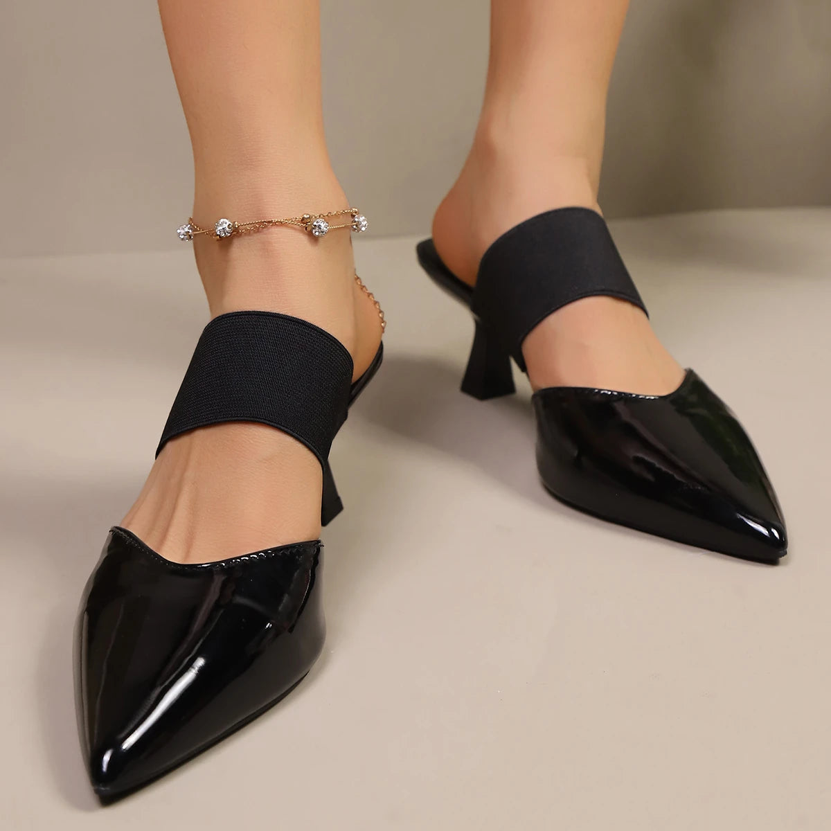 Shoes for Women Summer Thin Heels Dress Party Shoes Fashionable High Heel Sandals Women Plus Size Elastic Band Womens Sandals Zpaxo