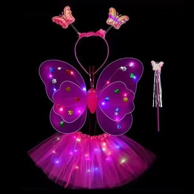 LED Glow Butterfly Wing Luminous Flashing Skirt Lights Princess Dress