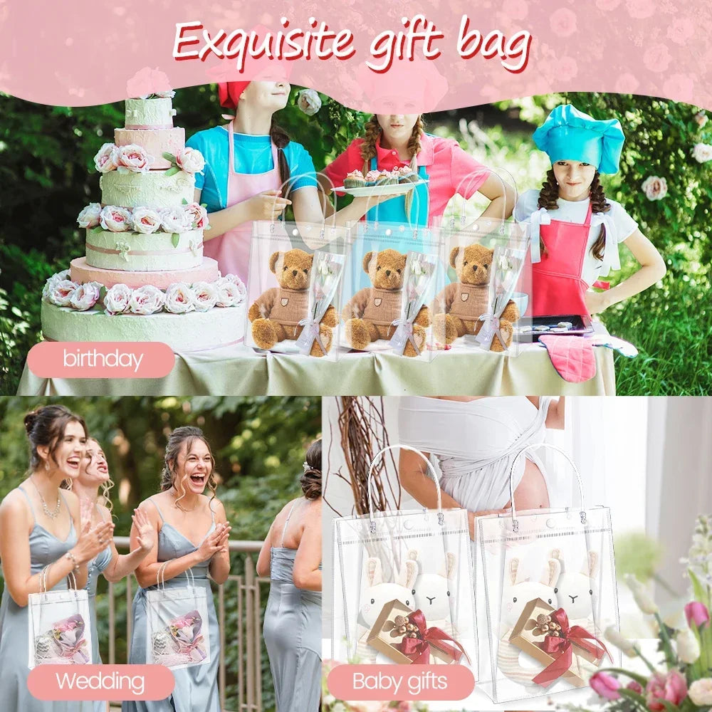 Clear PVC Bags Handles Reusable Plastic Wrap Tote Transparent
