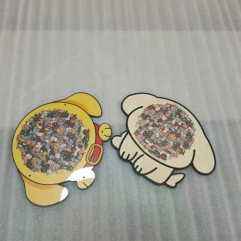Dog Bear Shaped Puzzle With Animal Shards Wooden Jigsaw Puzzle Unique Irregular Animal Decorations Collectible Gift Challenging Zpaxo