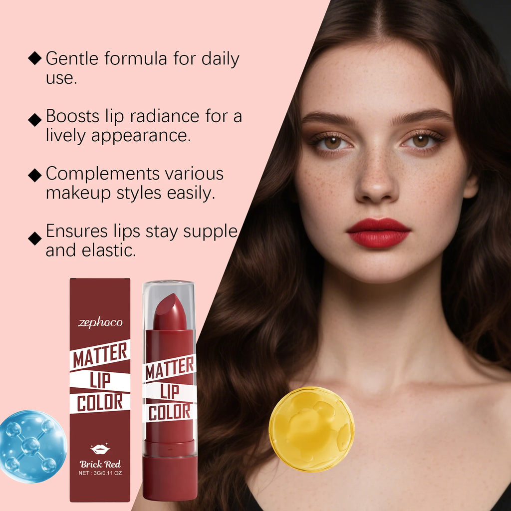 Brick red moisturizing lipstick, gives natural lip color, non-transfer, smooth for everyday use Zpaxo