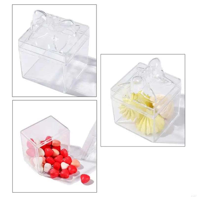 12Pcs Bowknot Candy Box Clear Plastic Party Treat Box For Wedding Gift Packaging And Birthday Anniversary Celebration Zpaxo