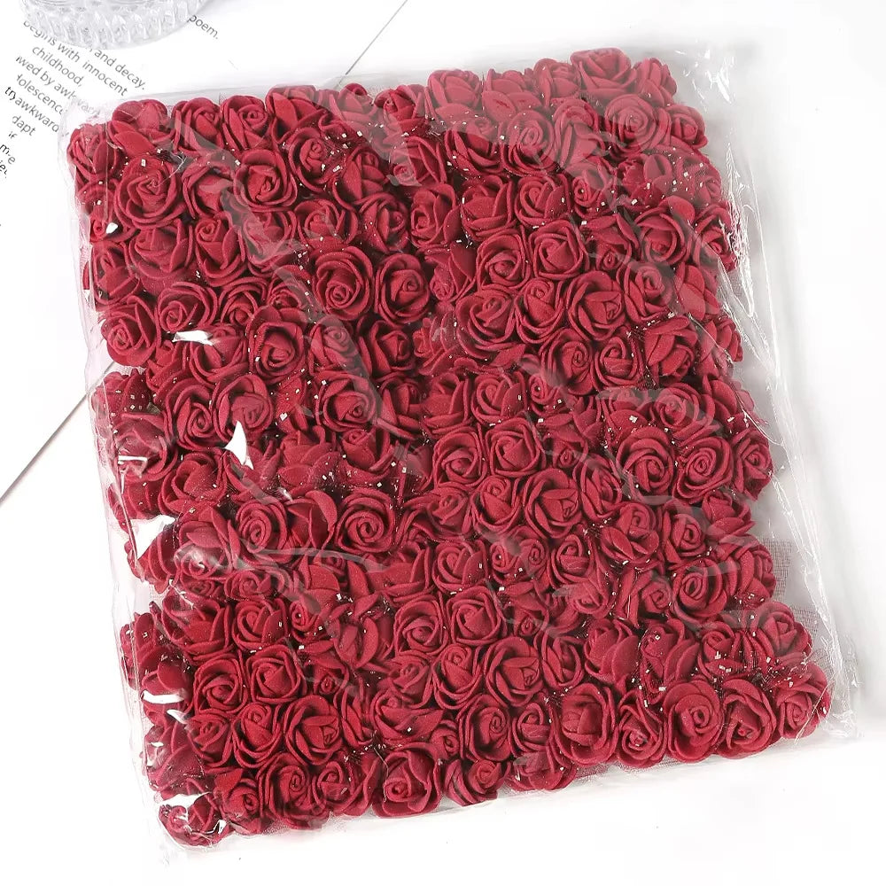 Mini Foam Rose Flower Bouquet Artificial Roses Wedding Party Zpaxo Wine red