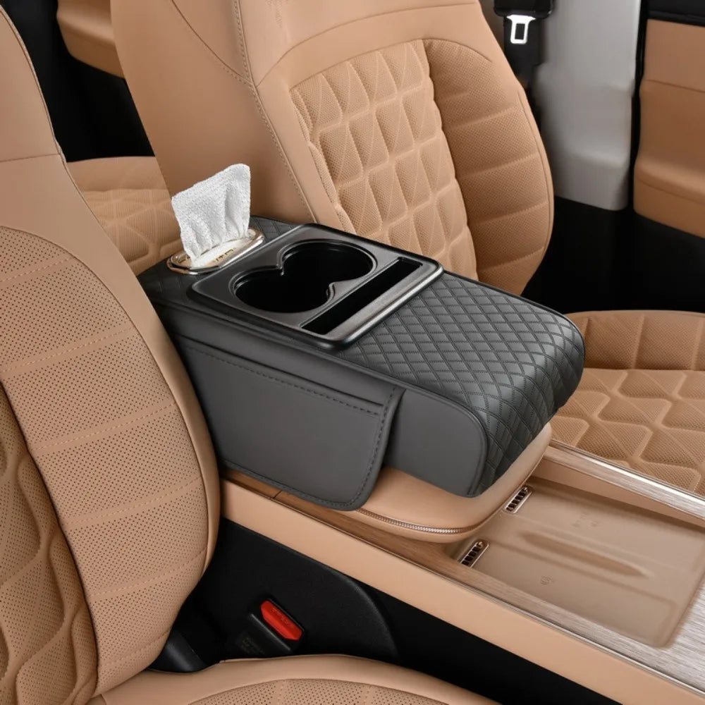 Cup Holder Armrest Heightening Cushion Large Capacity Side Storage Pockets Car Console Console Pillow Easy To Install Tissue Box Zpaxo Style 14