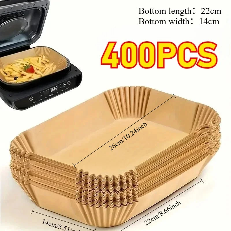 Disposable Air Fryer Liners Non-Stick Parchment Paper Rectangular Brown Heat Resistant for Baking and Frying Kitchen Essential Zpaxo 400PCS
