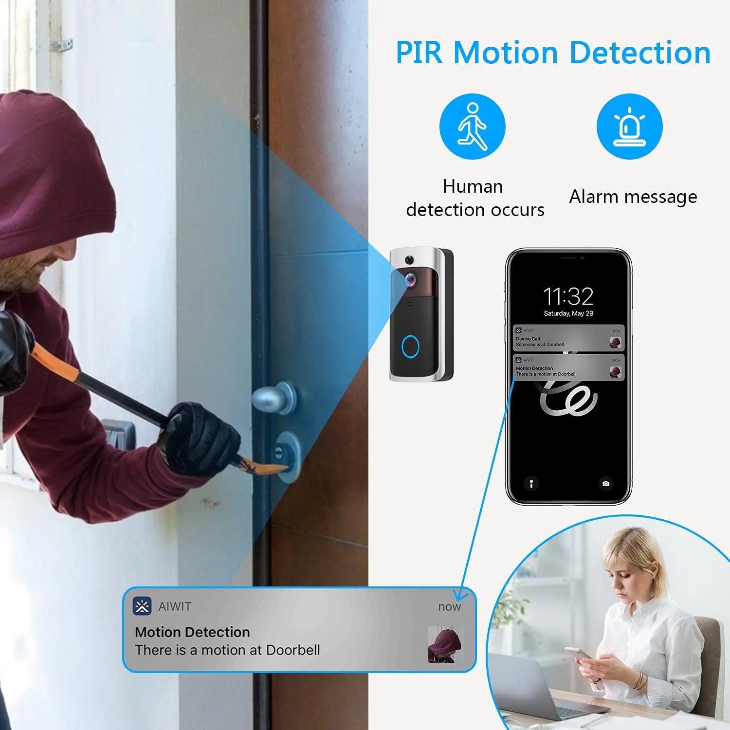 720P HD Smart Home Wireless WIFI Doorbell Camera Security Video Zpaxo