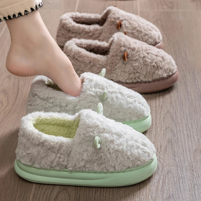 Women's Slippers Home Fluffy Warm Anti-slip Woman Shoes Bag Heel