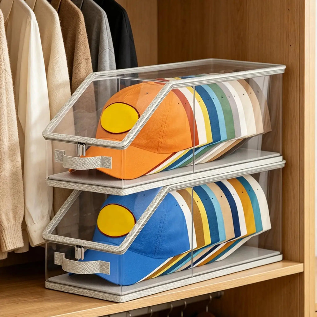 Hat Organizer Box Closet Stackable Baseball Cap Container Holder Home