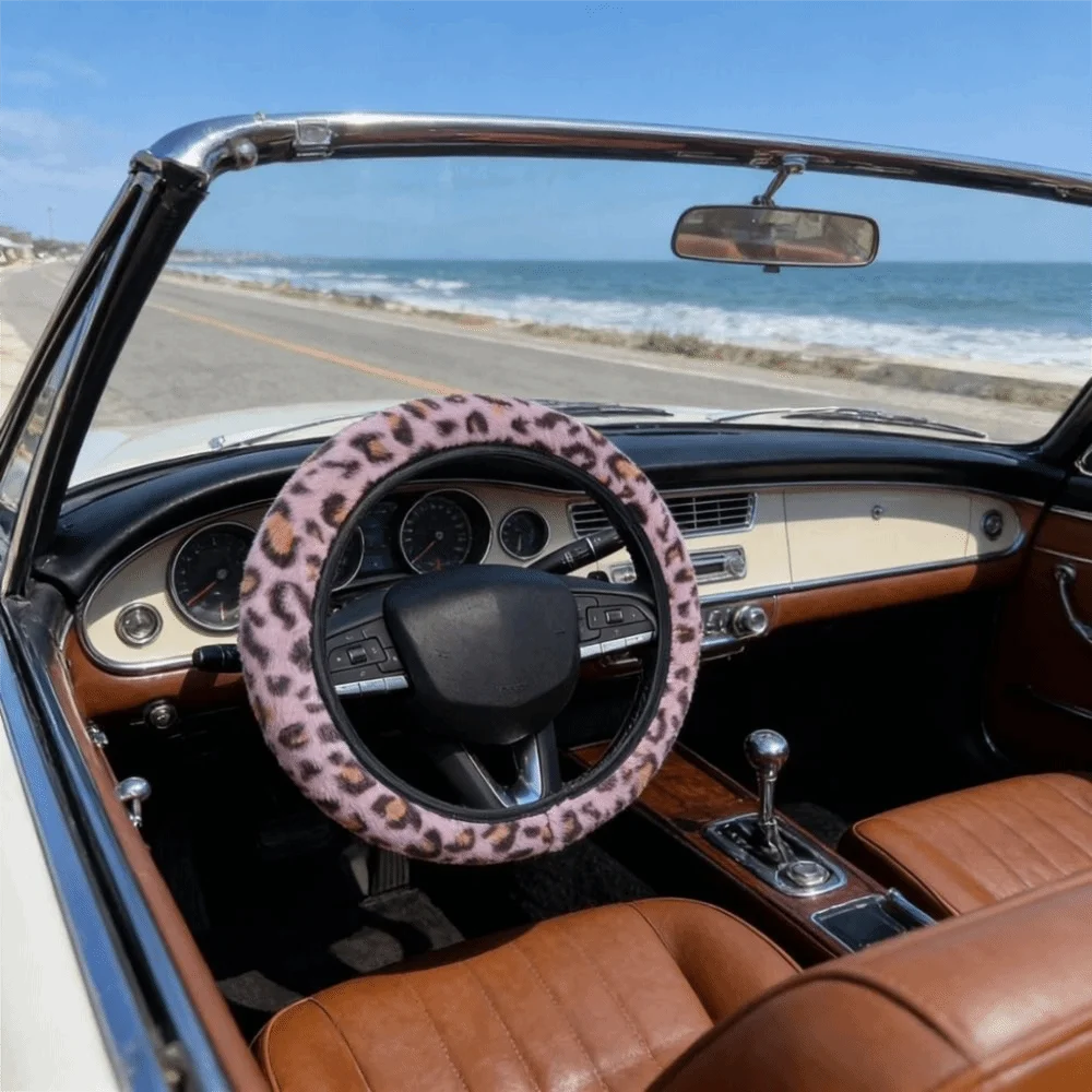 Leopard Steering Wheel Cover Winter Fur Artificial Rabbit Soft Zpaxo